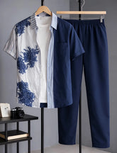 Navy Abstract Split Print Shirt