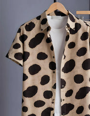 Beige Abstract Spot Print Shirt with Relaxed Fit Solid Pants – Men’s Premium Cord Set