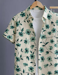 Mint Floral Print Shirt with Relaxed Fit Solid Pants – Men’s Premium Cord Set