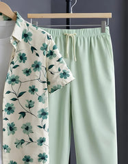 Mint Floral Print Shirt with Relaxed Fit Solid Pants – Men’s Premium Cord Set