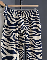 Ivory & Navy Zebra Wave Print Shirt with Relaxed Fit Matching Pants