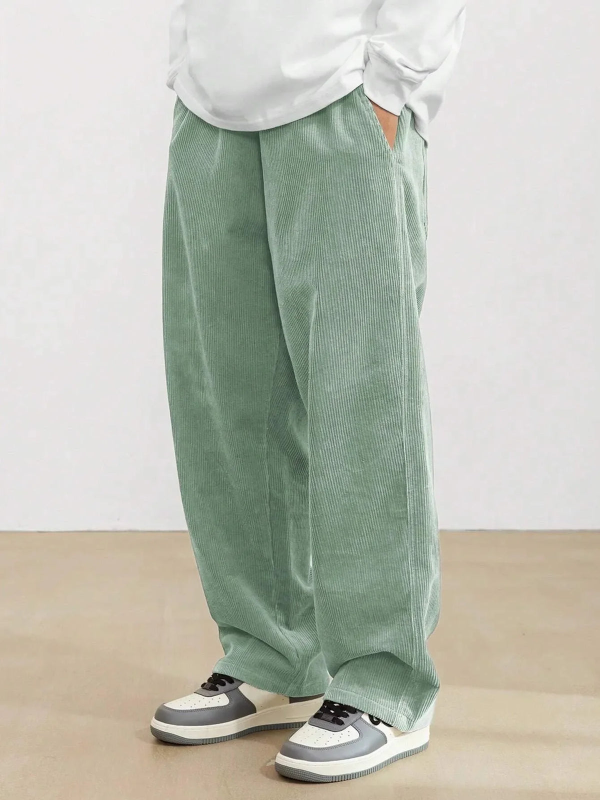 Cadet Blue Korean Casual Regular Fit Corduroy Trouser