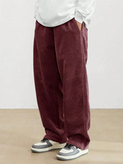 Burgundy Korean Casual Regular Fit Corduroy Trouser