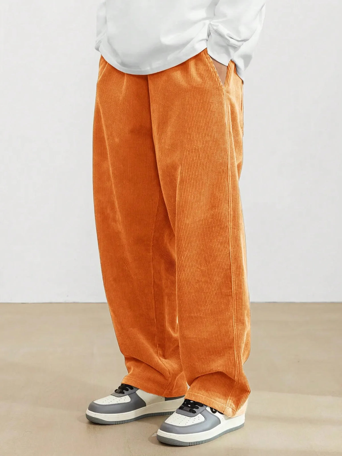 Orange Korean Casual Regular Fit Corduroy Trouser
