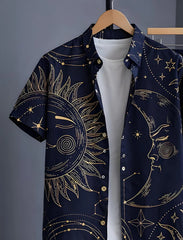 Midnight Blue Celestial Sun & Moon Print Shirt with Relaxed Fit Solid Pants