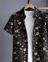 Beige Daisy Floral Print Shirt with Relaxed Fit Solid Pants – Men’s Premium Cord Set