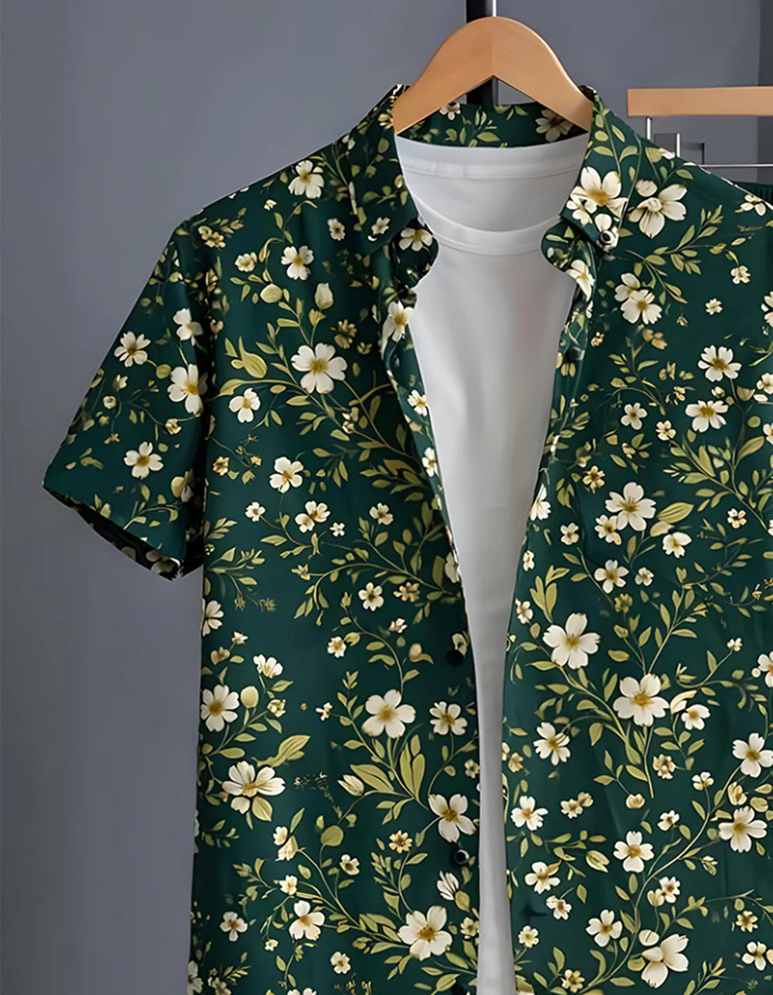 Emerald Green Floral Print Shirt with Relaxed Fit Solid Pants – Men’s Premium Cord Set