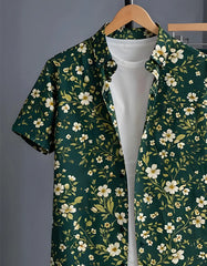 Emerald Green Floral Print Shirt with Relaxed Fit Solid Pants – Men’s Premium Cord Set