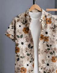 Beige Daisy Floral Print Shirt with Relaxed Fit Solid Pants – Men’s Premium Cord Set