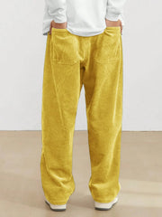Yellow Korean Casual Regular Fit Corduroy Trouser
