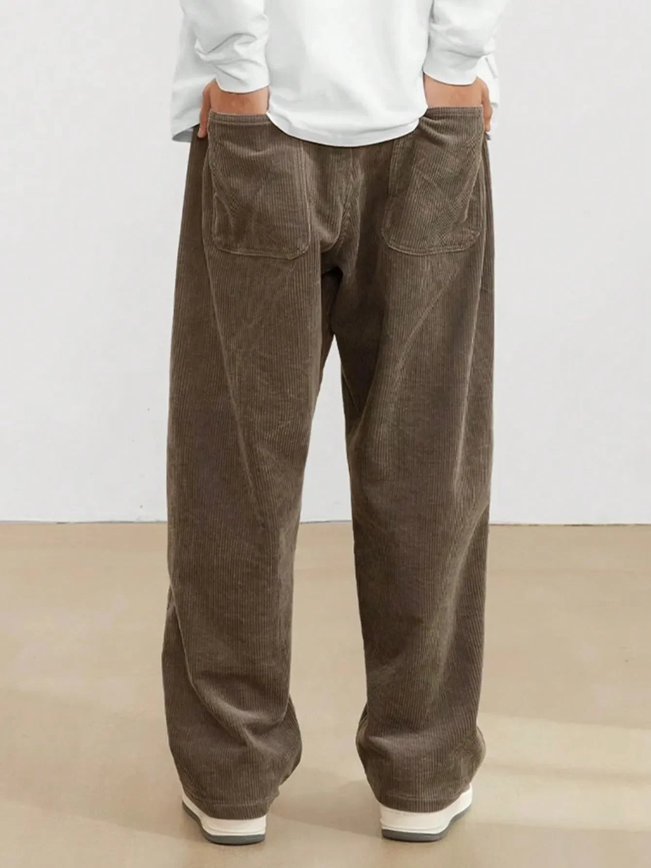 Brown Korean Casual Regular Fit Corduroy Trouser