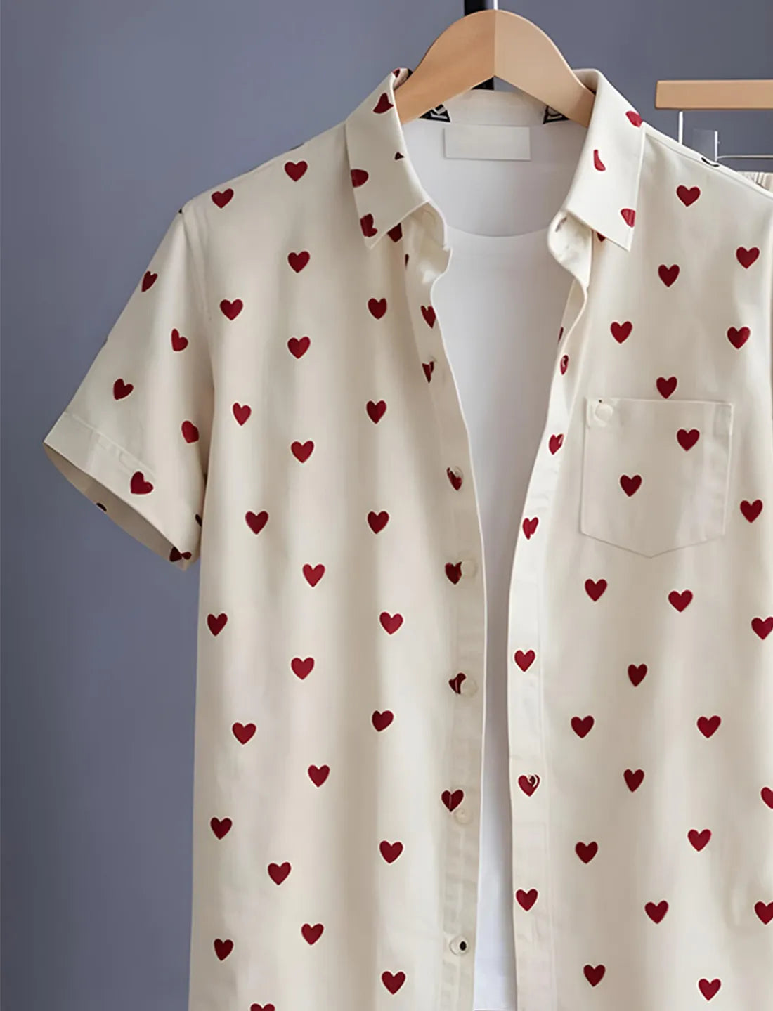 Cream Heart Print Shirt with Relaxed Fit Solid Pants – Men’s Premium Cord Set