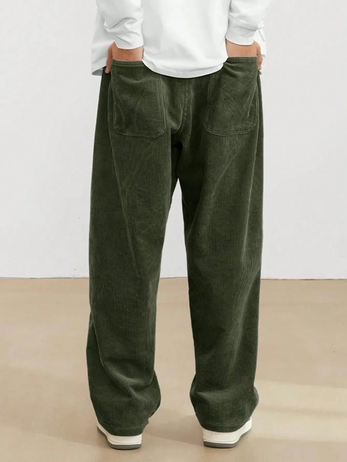 Army Green Korean Casual Regular Fit Corduroy Trouser