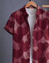 Wine Heart Print Shirt with Relaxed Fit Solid Pants – Men’s Premium Cord Set