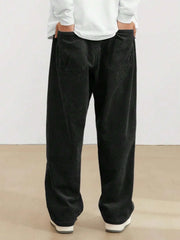 Black Korean Casual Regular Fit Corduroy Trouser