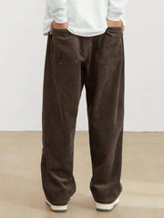 Coffee Brown Korean Casual Regular Fit Corduroy Trouser