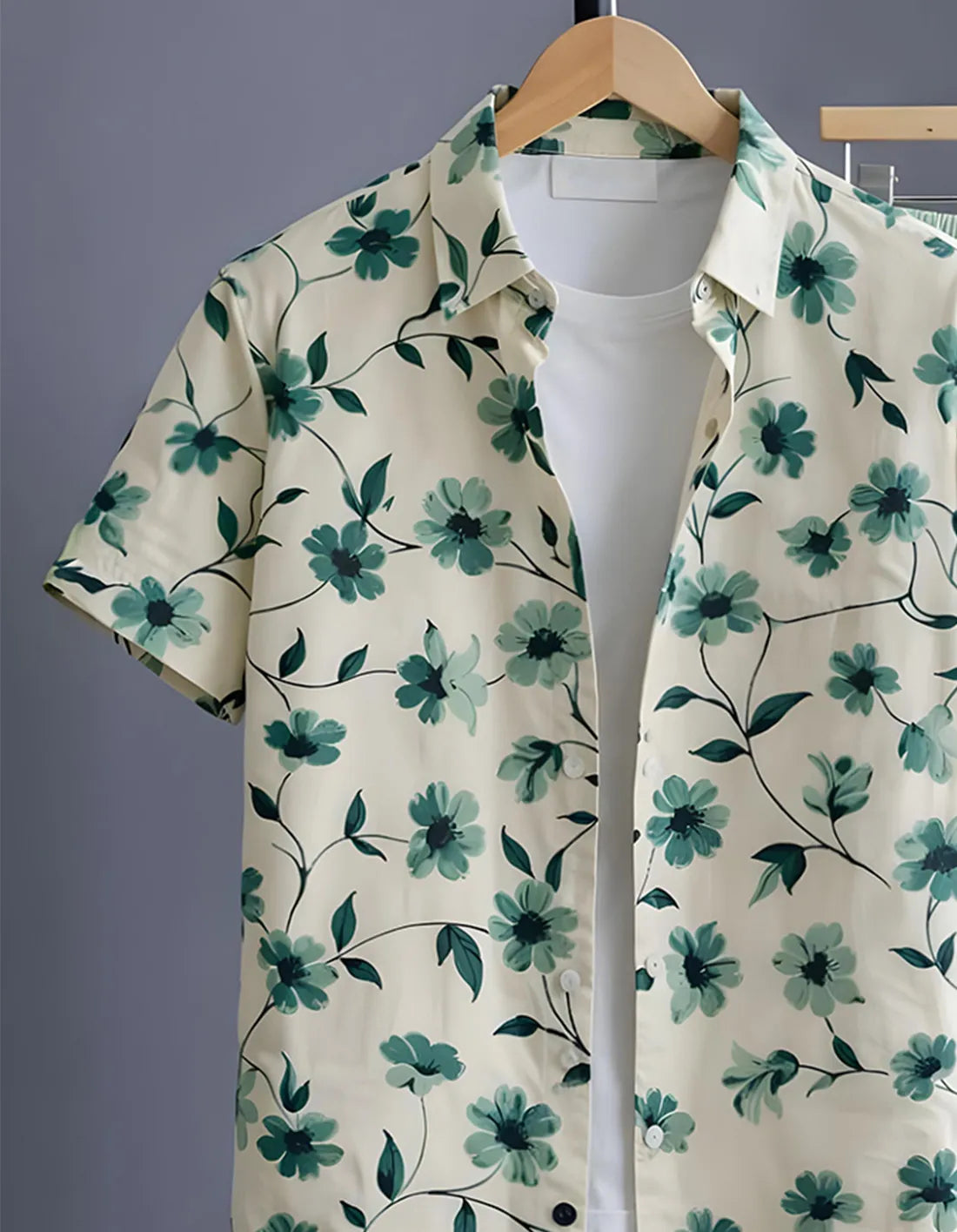 Mint Floral Print Shirt with Relaxed Fit Solid Pants – Men’s Premium Cord Set