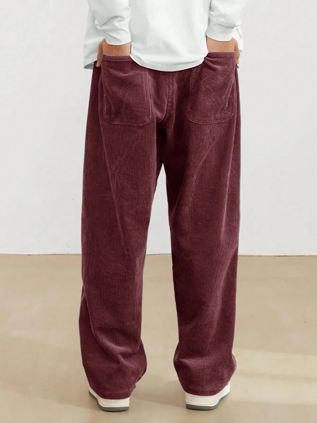 Burgundy Korean Casual Regular Fit Corduroy Trouser