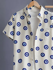 Cream Evil Eye Print Shirt with Relaxed Fit Solid Pants – Men’s Premium Cord Set
