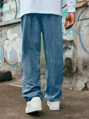Blue Korean Casual Regular Fit Corduroy Trouser