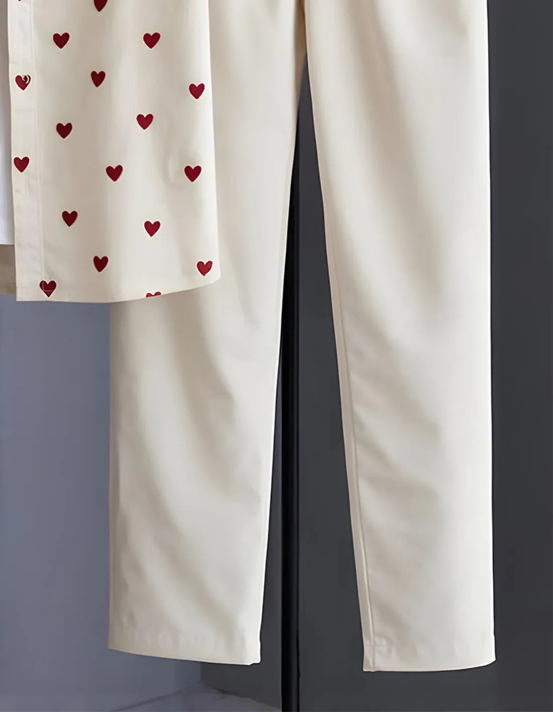 Cream Heart Print Shirt with Relaxed Fit Solid Pants – Men’s Premium Cord Set