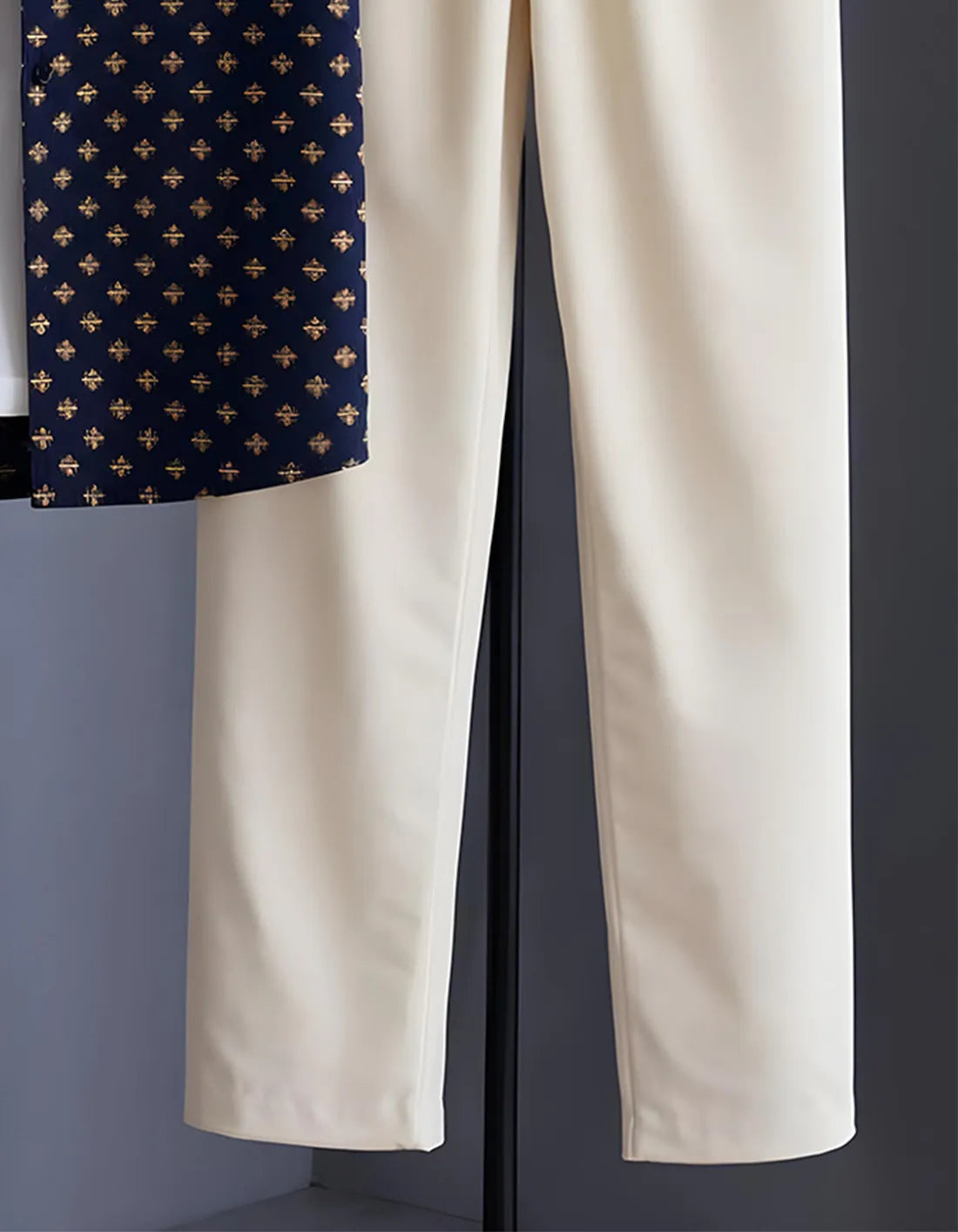 Navy Motif Print Shirt with Relaxed Fit Solid Pants – Men’s Premium Cord Set