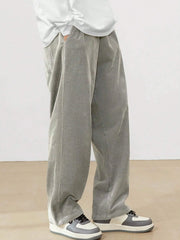 Light Grey Korean Casual Regular Fit Corduroy Trouser