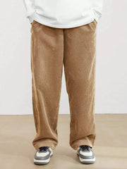 Khaki Korean Casual Regular Fit Corduroy Trouser