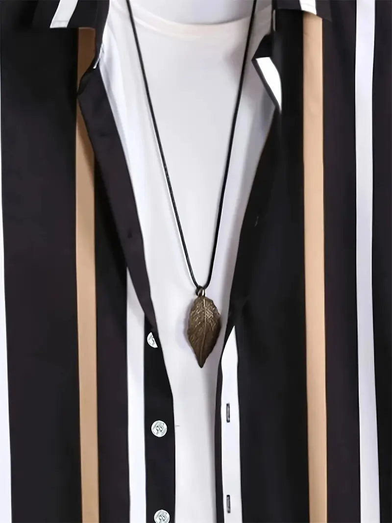 Modern Korean Co-ord – Multi-Stripe Cotton Shirt with Black Trousers