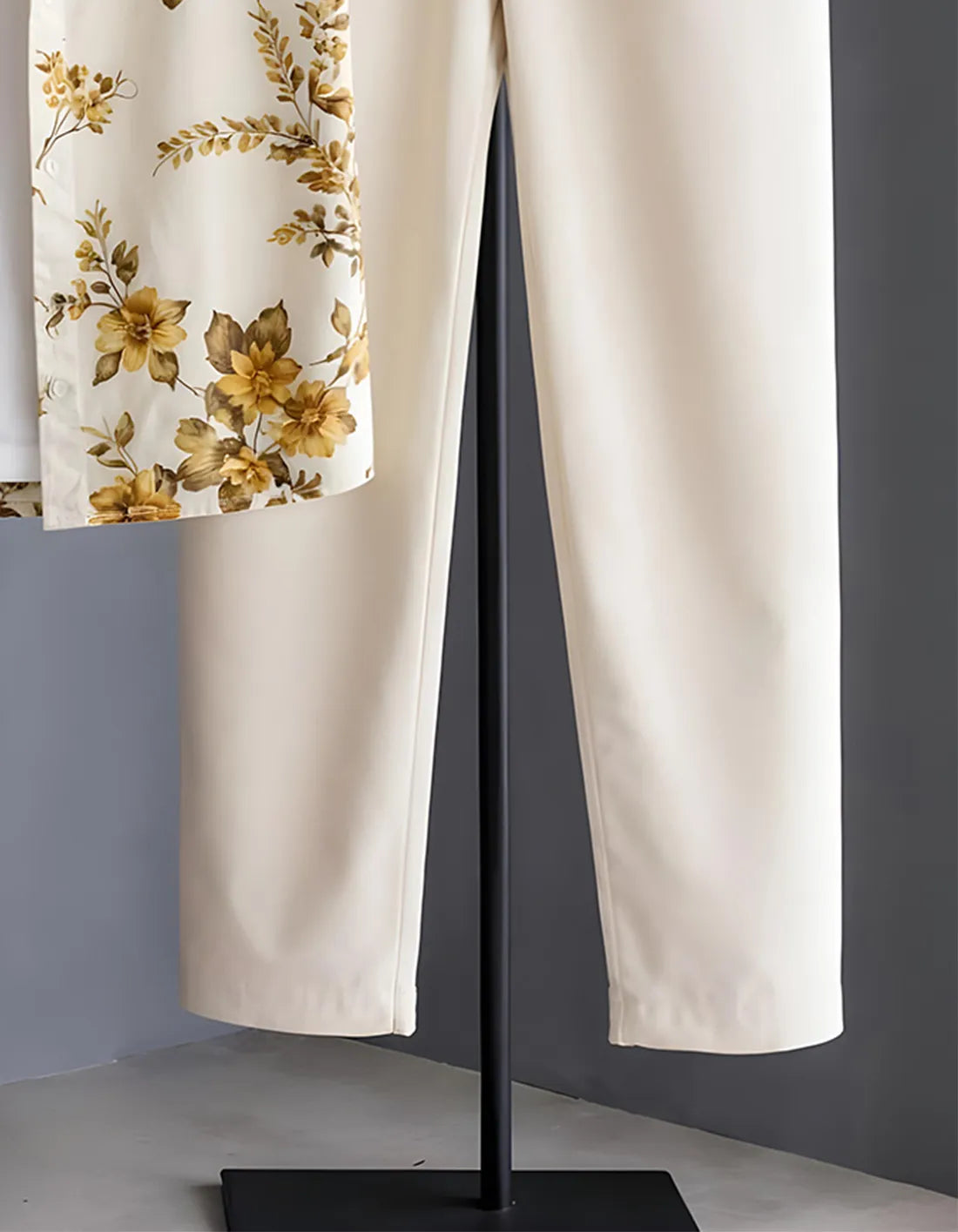 Ivory Gold Floral Print Shirt with Relaxed Fit Solid Pants – Men’s Premium Cord Set