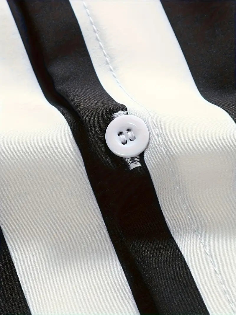 Korean Fit Cords – Bold Striped Shirt Paired with Classic Black Pants
