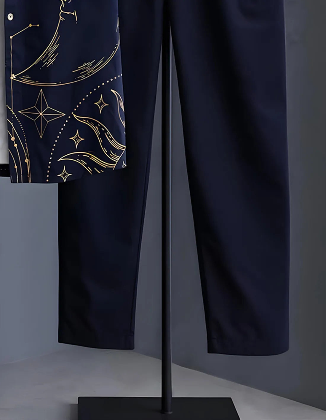 Midnight Blue Celestial Sun & Moon Print Shirt with Relaxed Fit Solid Pants
