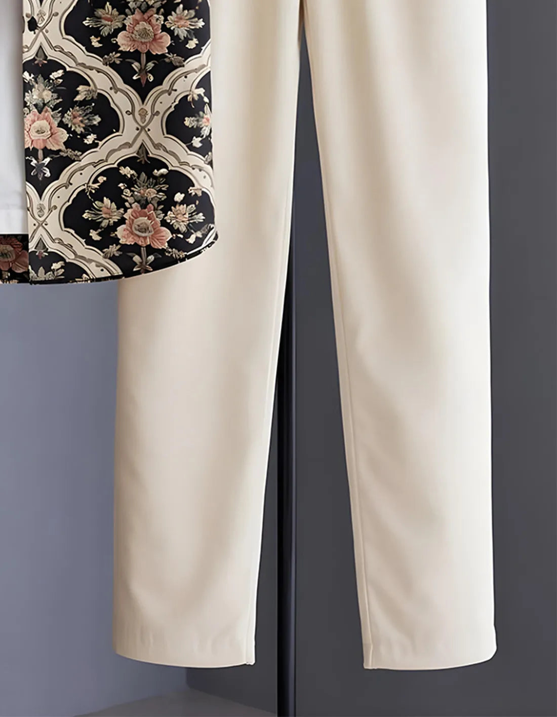 Black Floral Baroque Print Shirt with Relaxed Fit Solid Pants – Men’s Premium Cord Set