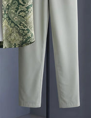 Premium Green Baroque Print Shirt with Relaxed Fit Solid Pants – Men’s Cord Set