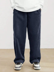 Navy Blue Korean Casual Regular Fit Corduroy Trouser
