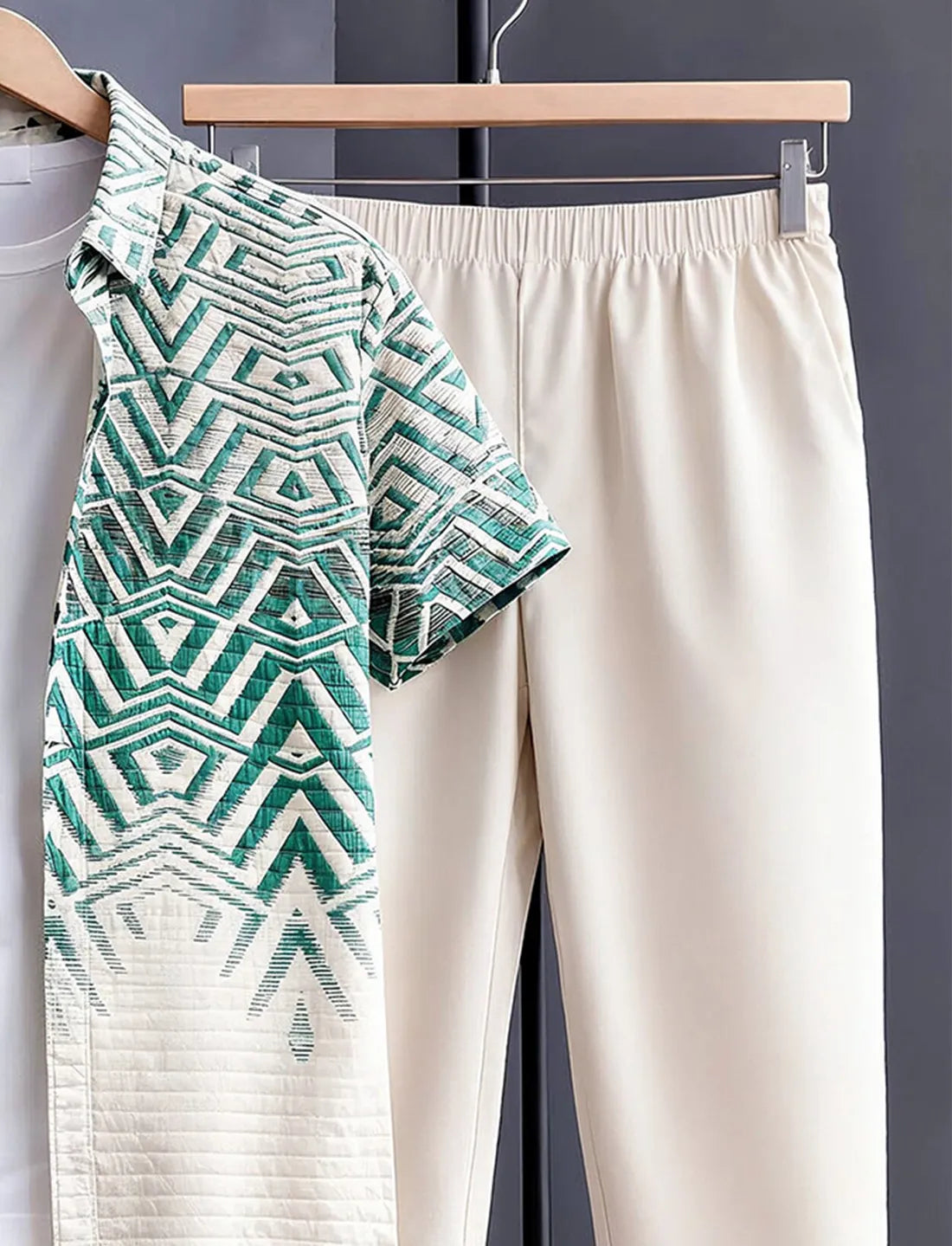 Green Geometric Co-Ord Shirt
