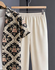 Black Floral Baroque Print Shirt with Relaxed Fit Solid Pants – Men’s Premium Cord Set