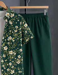Emerald Green Floral Print Shirt with Relaxed Fit Solid Pants – Men’s Premium Cord Set