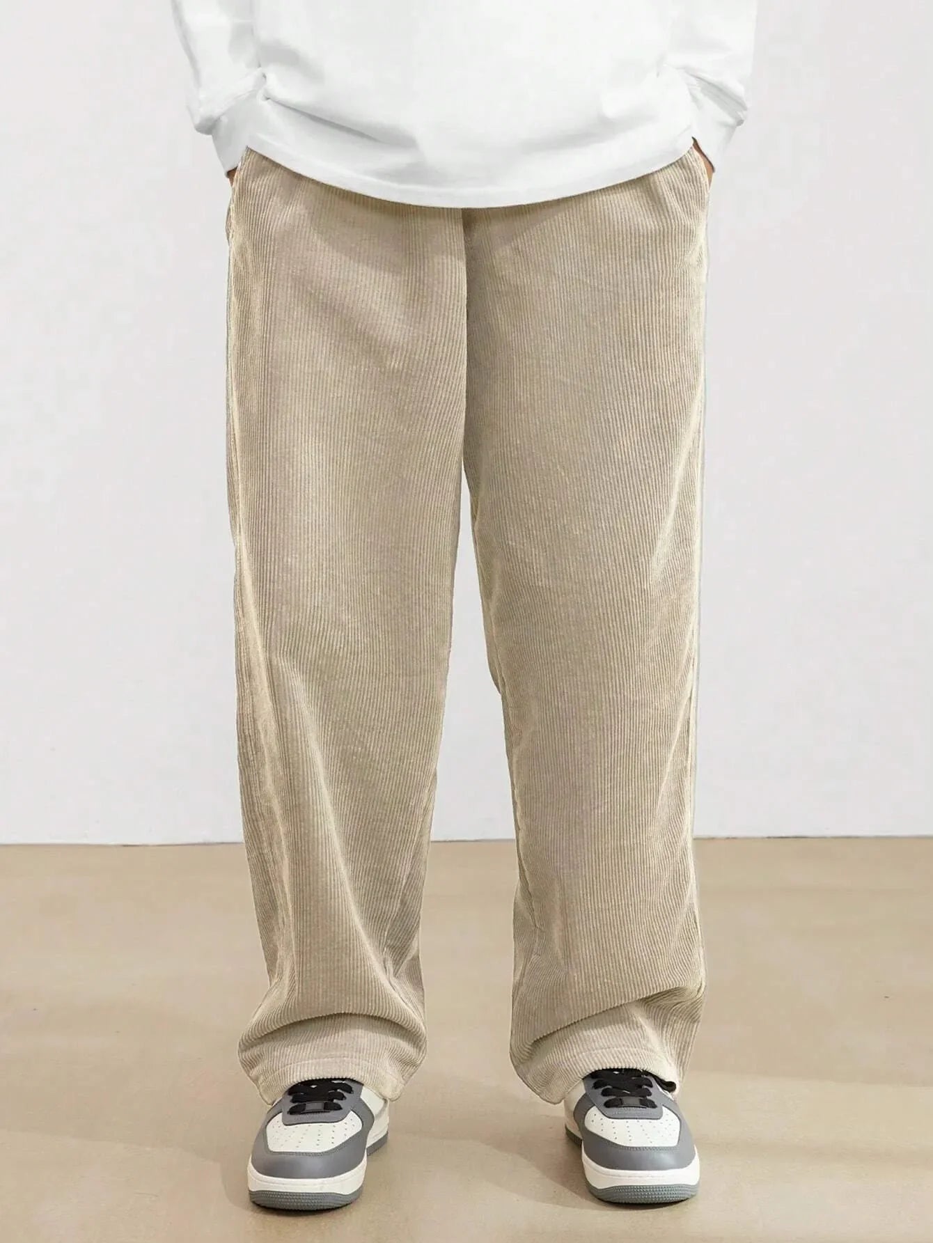 Apricot Korean Casual Regular Fit Corduroy Trouser