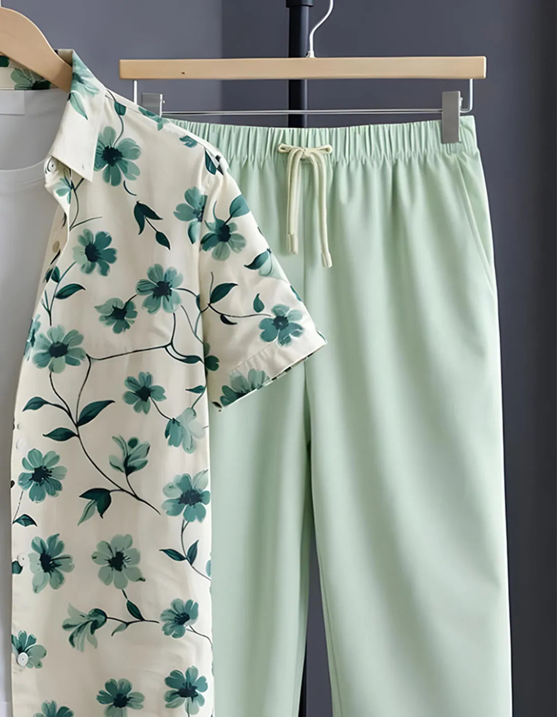 Mint Floral Print Shirt with Relaxed Fit Solid Pants – Men’s Premium Cord Set