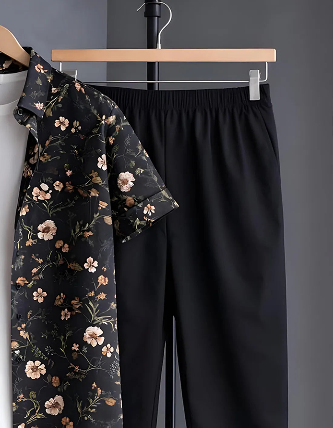 Beige Daisy Floral Print Shirt with Relaxed Fit Solid Pants – Men’s Premium Cord Set