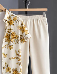 Ivory Gold Floral Print Shirt with Relaxed Fit Solid Pants – Men’s Premium Cord Set