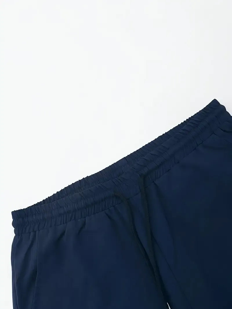 Korean Style Co-ord – Navy Blue Shirt with Palm Tree Print & Relaxed Pants