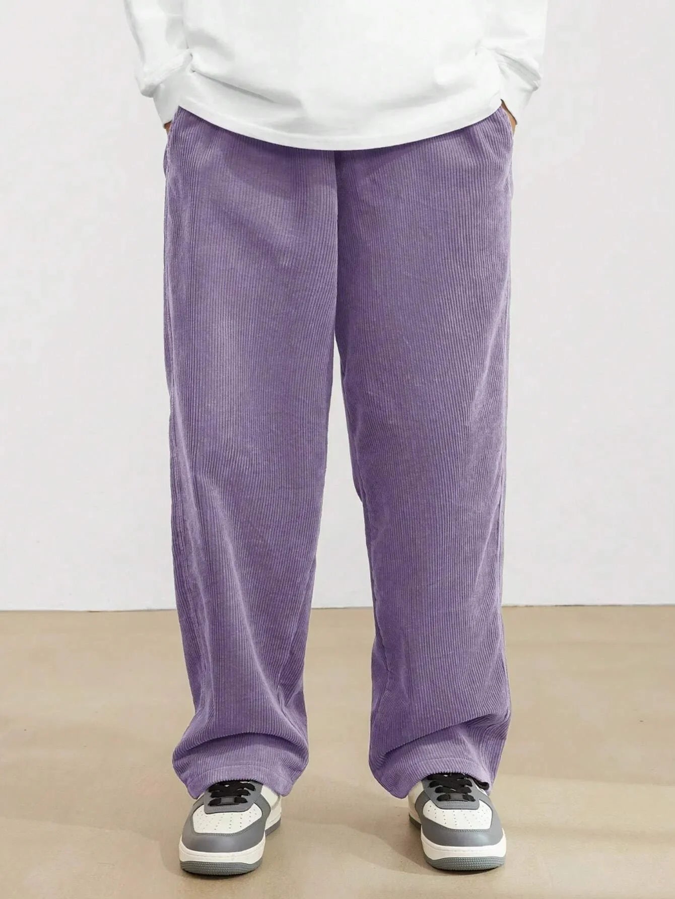 Purple Korean Casual Regular Fit Corduroy Trouser