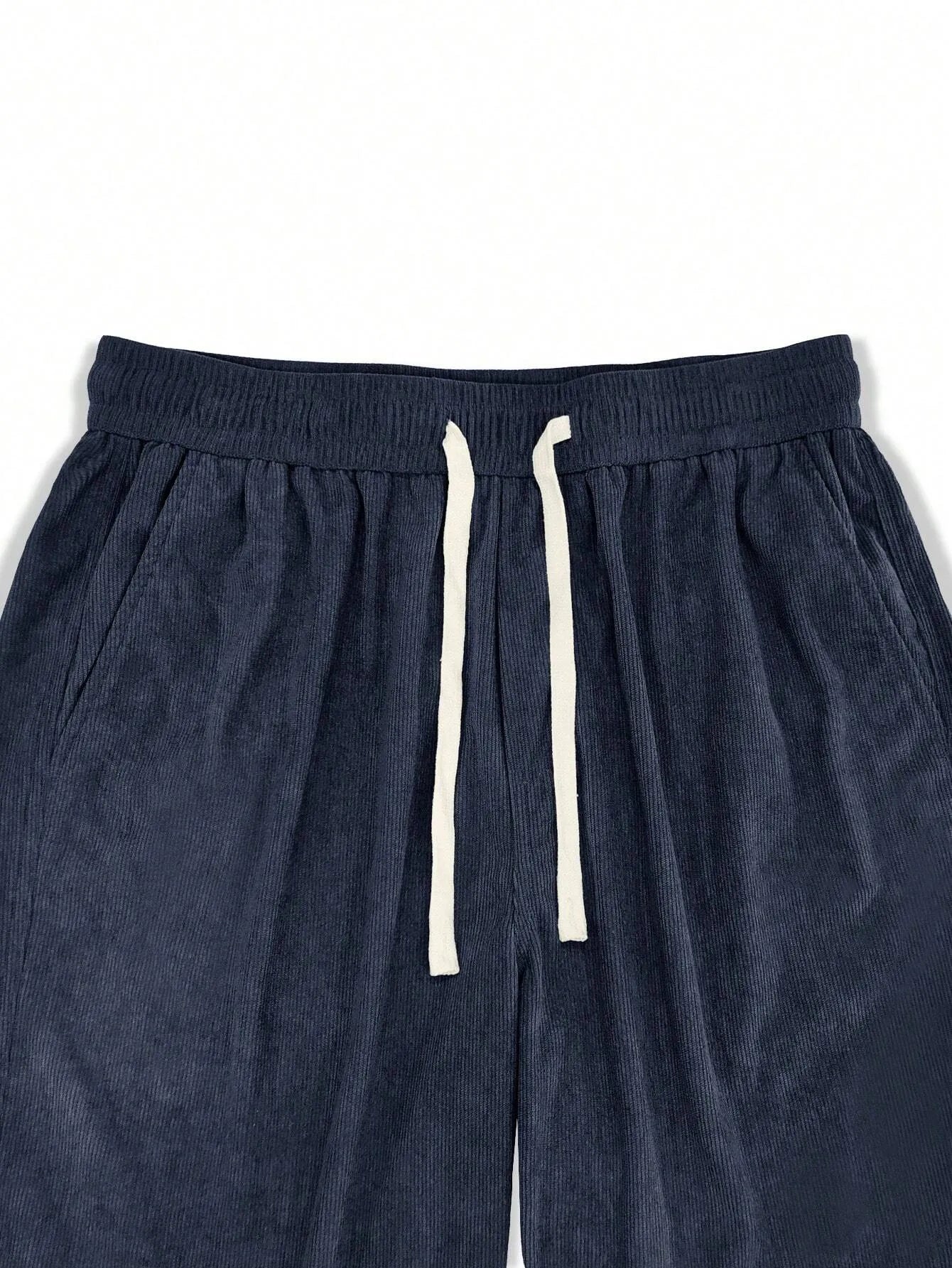 Navy Blue Korean Casual Regular Fit Corduroy Trouser
