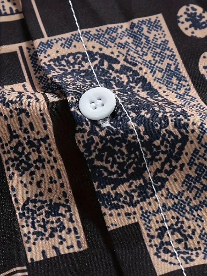 Korean Style Cords - Geometric Print Shirt with Minimal Black Pants