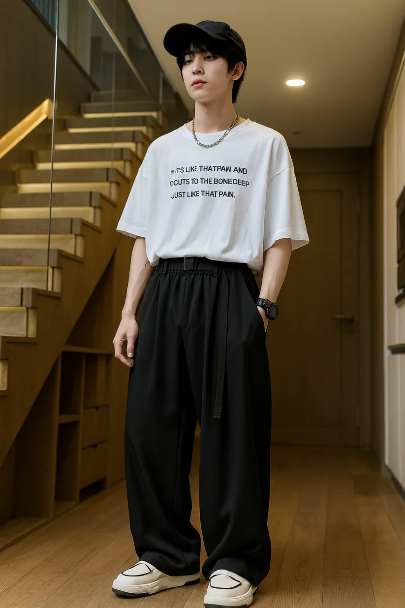 Men’s Premium Wide-Leg Drawstring Trousers | Relaxed Fit Elastic Waist Pants