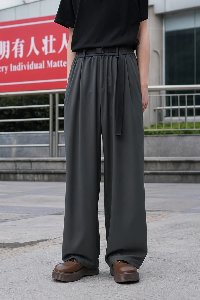 Men’s Premium Wide-Leg Drawstring Trousers | Relaxed Fit Elastic Waist Pants