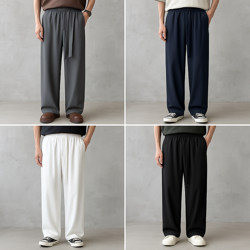 Men’s Premium Wide-Leg Drawstring Trousers | Relaxed Fit Elastic Waist Pants