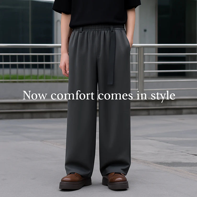 Men’s Premium Wide-Leg Drawstring Trousers | Relaxed Fit Elastic Waist Pants